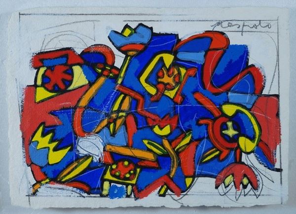 Ugo Nespolo : Senza titolo  - Tecnica mista su carta - Auction Arte Moderna e Contemporanea - Galleria Pananti Casa d'Aste
