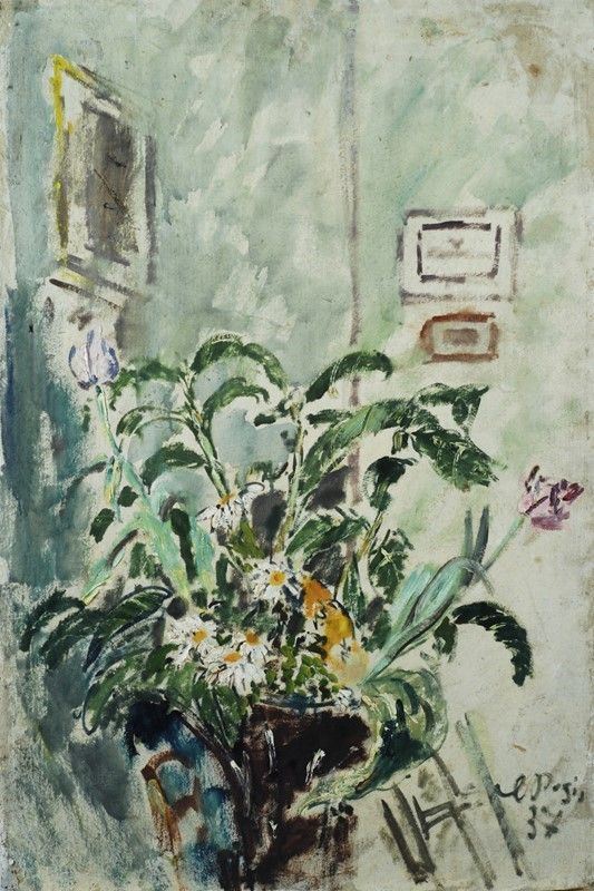 Filippo de Pisis : Vaso di fiori  (1937)  - Olio su cartone - Asta Arte Moderna e Contemporanea - Galleria Pananti Casa d'Aste