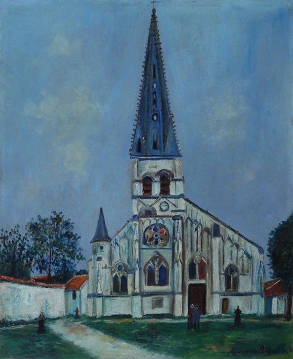 Maurice Utrillo : Eglise de village  ((1919))  - Olio su tela - Asta Grafica ed Edizioni, Arte Moderna e Contemporanea - III - Galleria Pananti Casa d'Aste