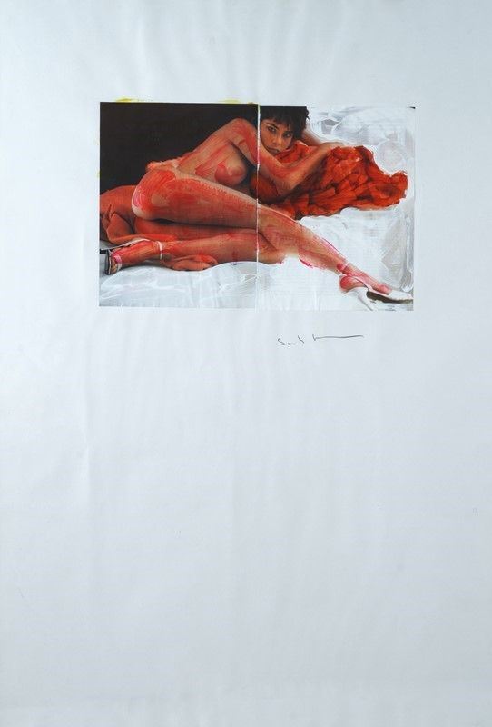 Mario Schifano : Senza titolo  - Smalto e collage su carta - Asta Arte Moderna e Contemporanea - Galleria Pananti Casa d'Aste