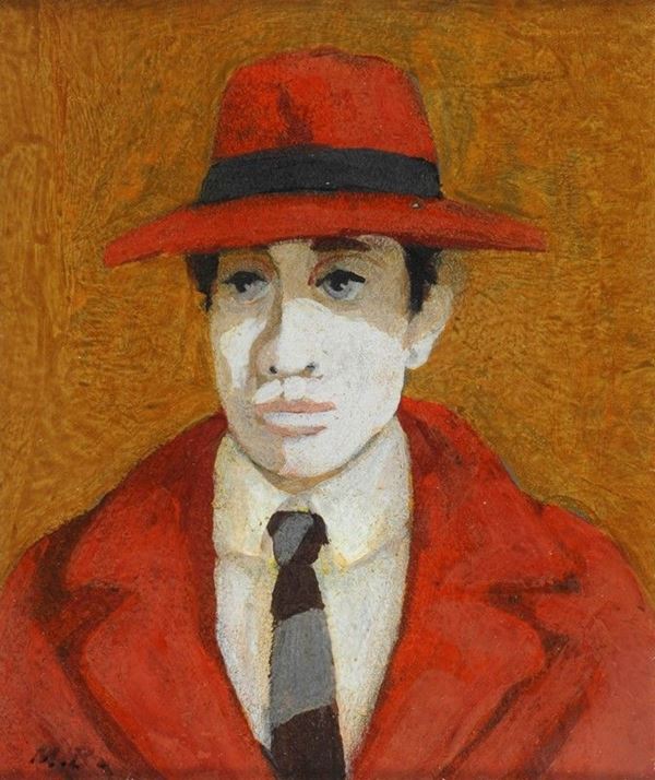 Marcello Boccacci : Uomo con cappello  - Olio su cartone - Auction Arte Moderna e Contemporanea - II - Galleria Pananti Casa d'Aste