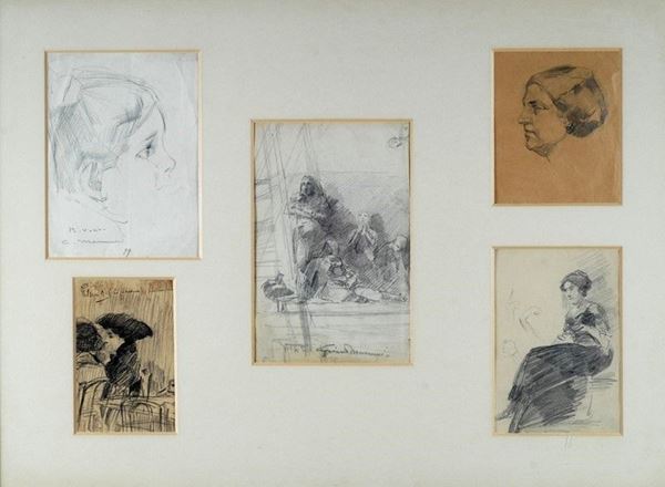 Cipriano Mannucci : Lotto di 5 disegni  - Asta AUTORI DEL XIX E XX SEC - Galleria Pananti Casa d'Aste