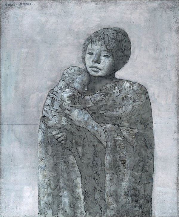 Xavier Bueno : Maternità  - Olio su tela - Asta Arte Moderna e Contemporanea - II - Galleria Pananti Casa d'Aste