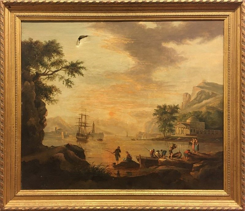 Anonimo, XIX - XX Sec. - Veduta di Porto con Figure