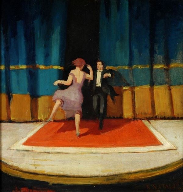 Renato Natali : Ballerini  (anni '30-40)  - Olio su compensato - Auction Autori del XIX e XX sec. - III - Galleria Pananti Casa d'Aste