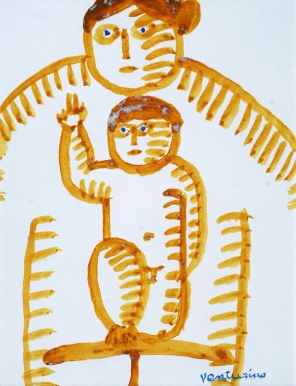 Venturino Venturi : Maternità  - Olio su cartoncino - Auction ARTE MODERNA E CONTEMPORANEA - Galleria Pananti Casa d'Aste