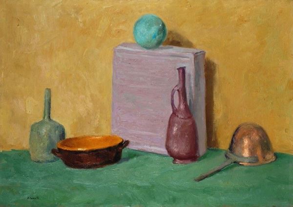 Emanuele Cavalli : Natura morta  - Olio su compensato - Auction Arte moderna e contemporanea - III - Galleria Pananti Casa d'Aste