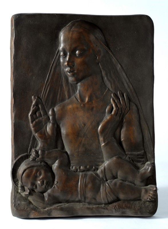Antonio Berti : Madonnna col Bambino  - Bassorilievo in bronzo - Auction Arte Moderna e Contemporanea - II - Galleria Pananti Casa d'Aste