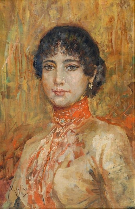 Vincenzo Migliaro : Ritratto femminile  - Olio su tavola - Auction Autori del XIX e XX sec. - III - Galleria Pananti Casa d'Aste