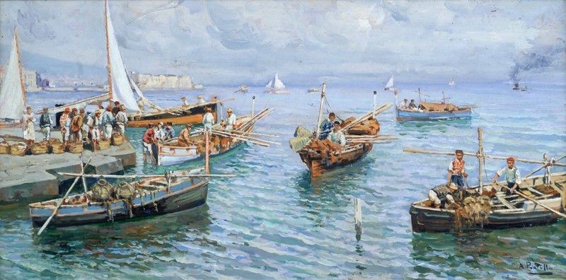 Attilio Pratella - Barche con Pescatori a Mergellina