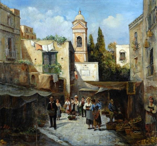 Vincenzo Canino : Vita di paese  - Olio su tela - Auction Autori del XIX e XX sec. - III - Galleria Pananti Casa d'Aste