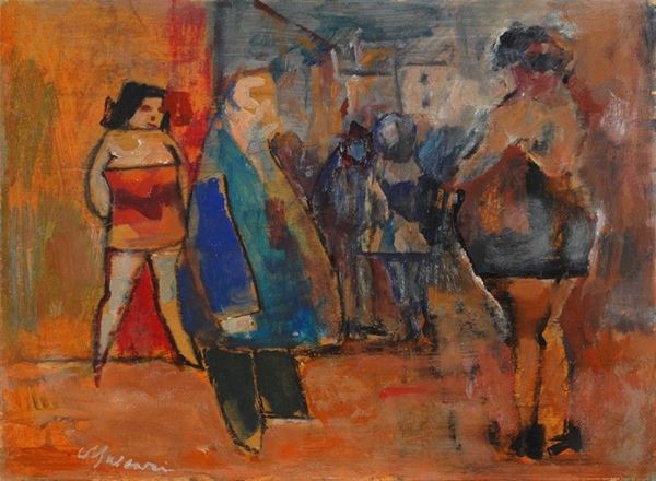 Mino Maccari : Figure  - Olio su compensato - Auction Arte Moderna e Contemporanea - II - Galleria Pananti Casa d'Aste