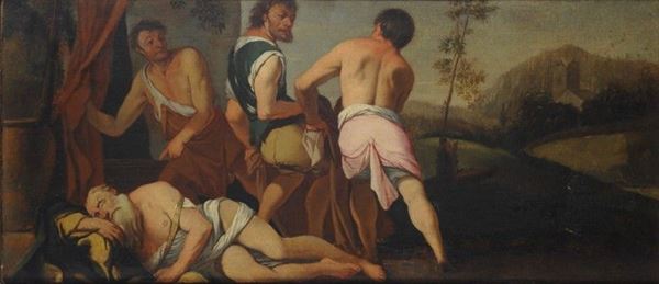 Attr. a Giulio Carpioni (Venezia, 1613 &#8211; Vicenza, 1678) : L'ebbrezza di Noè  - Olio su tela - Asta Antiquariato, Gioielli - I - Galleria Pananti Casa d'Aste