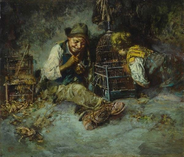 Tito Pellicciotti : La gabbietta  - Olio su tavola - Auction Autori del XIX e XX sec. - II - Galleria Pananti Casa d'Aste