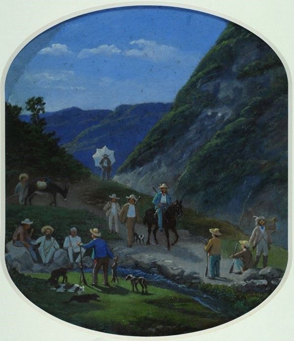Anonimo, XIX sec. - Paesaggio e figure