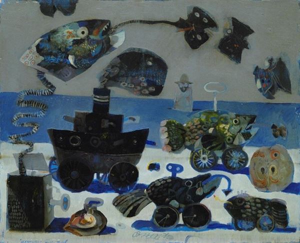 Antonio Possenti : Un pesce meccanico  - Olio su tavola - Auction Arte moderna e contemporanea - III - Galleria Pananti Casa d'Aste