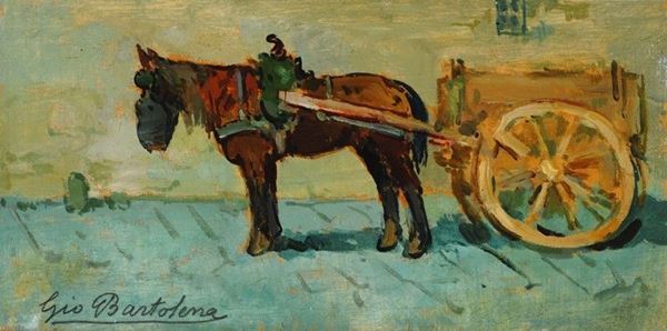 Giovanni Bartolena : Cavallo con carretto  - Olio su tavola - Asta Autori del XIX e XX sec. - II - Galleria Pananti Casa d'Aste