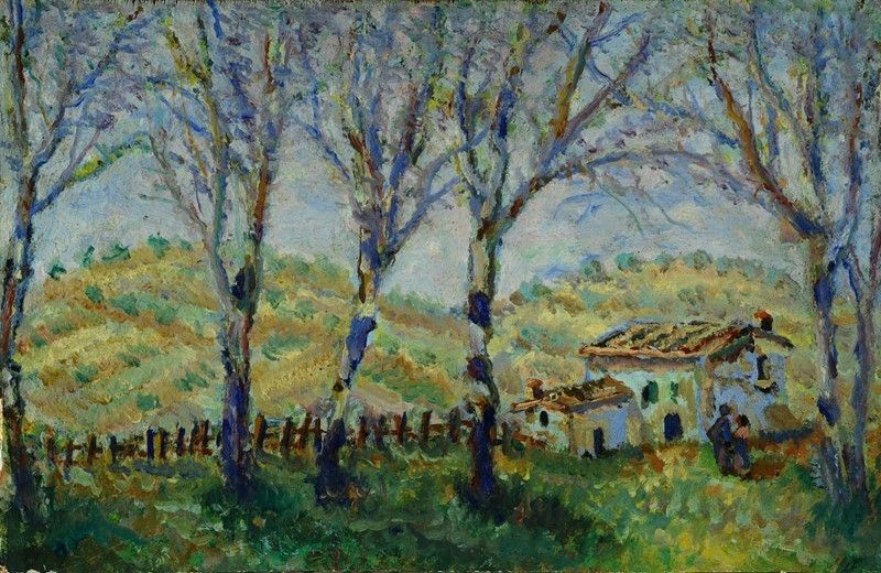 Anonimo, XX Sec. - Paesaggio con Casa
