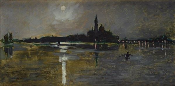 Scuola Europea, XIX sec. - Notturno a Venezia