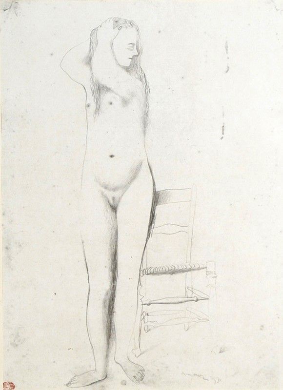 Giacomo Manz&#249; - Nudo con sedia