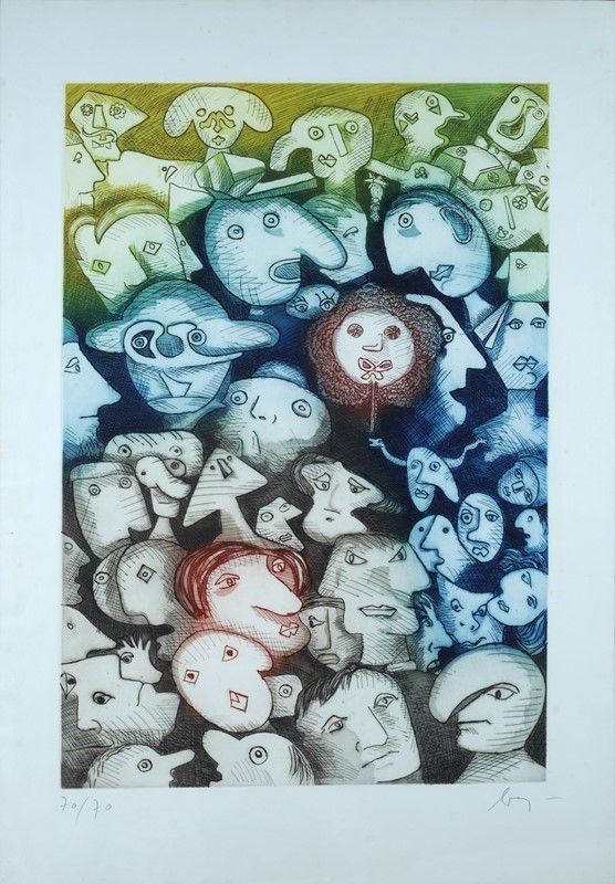 Enrico Baj : Grande folla  (1982)  - Acquaforte acquatinta - Auction Arte moderna e contemporanea - III - Galleria Pananti Casa d'Aste