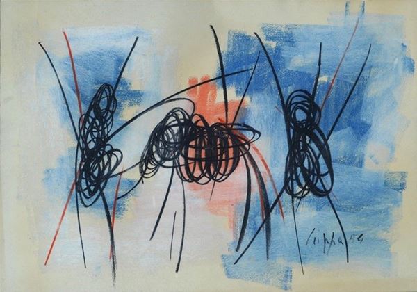 Roberto Crippa : Composizione  (1954)  - Matita e carboncini su carta - Asta Arte moderna e contemporanea - III - Galleria Pananti Casa d'Aste