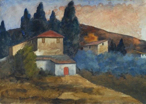Nino Tirinnanzi : Casolari di campagna  - Tempera su carta riportata su tela - Auction Arte moderna e contemporanea - III - Galleria Pananti Casa d'Aste
