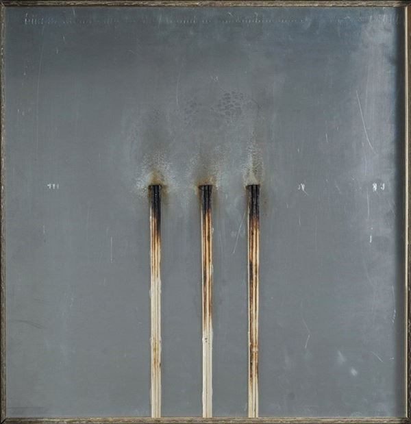 Bernard Aubertin : Dessin de Feu  (2009)  - Fiammiferi bruciati su metallo - Asta Arte moderna e contemporanea - III - Galleria Pananti Casa d'Aste