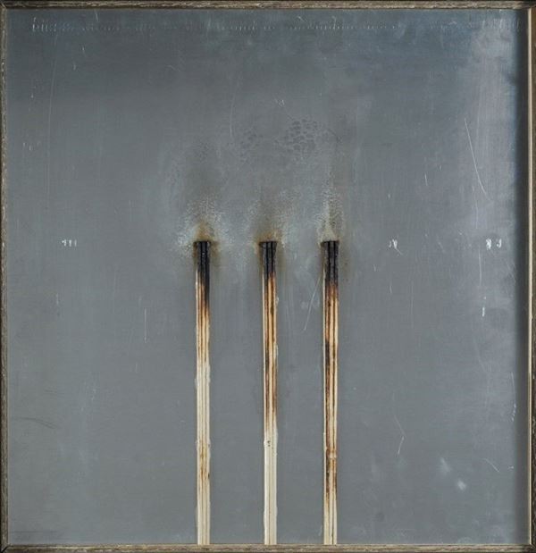 Bernard Aubertin : Dessin de Feu  (2009)  - Fiammiferi bruciati su metallo - Asta Arte moderna e contemporanea - III - Galleria Pananti Casa d'Aste