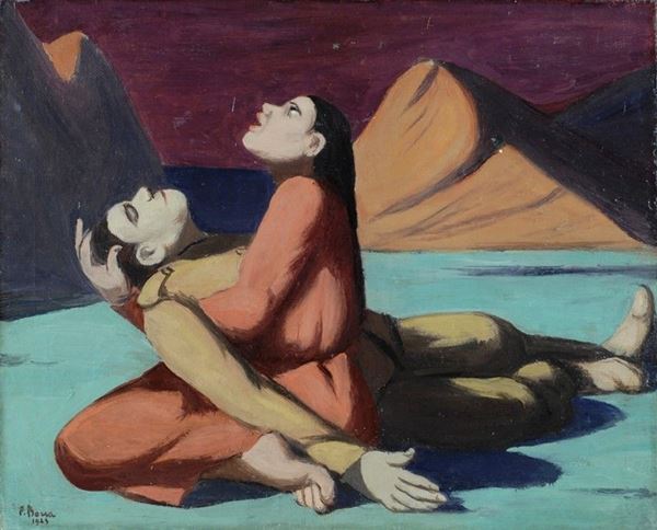 Pompeo Borra : L'abbraccio  (1949)  - Olio su tela - Asta Arte moderna e contemporanea - III - Galleria Pananti Casa d'Aste