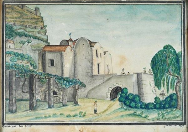 Anonimo, XIX sec. - Paesaggio con edificio