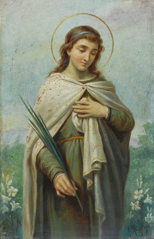 Anonimo, XIX sec. : Santa  - Olio su tavola - Asta Antiquariato - I - Galleria Pananti Casa d'Aste