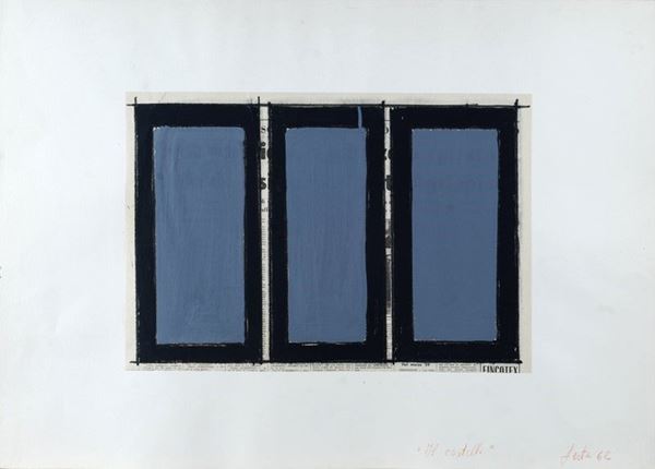 Tano Festa : Il castello  (1962)  - Tecnica mista su carta - Asta Arte moderna e contemporanea - III - Galleria Pananti Casa d'Aste