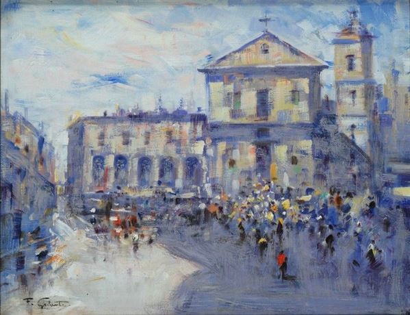 Francesco Galante - Piazza con chiesa a Napoli