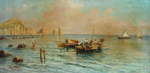 Fausto Pratella : Barche di pescatori  - Olio su tela - Asta Autori del XIX e XX sec. - II - Galleria Pananti Casa d'Aste