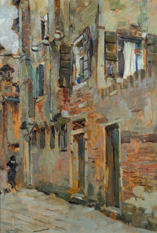 Vittore Zanetti Zilla : Caseggiati antichi  - Olio su cartone - Auction Autori del XIX e XX sec. - II - Galleria Pananti Casa d'Aste