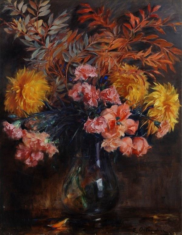 Enrichetta Orlandini : Vaso con fiori  - Olio su tela - Asta Autori del XIX e XX sec. - II - Galleria Pananti Casa d'Aste