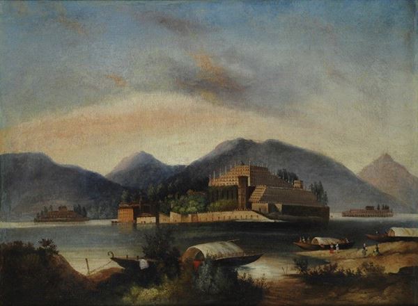 Anonimo, XIX sec. : Paesaggio sul lago  - Olio su tela - Auction Autori del XIX e XX sec. - II - Galleria Pananti Casa d'Aste