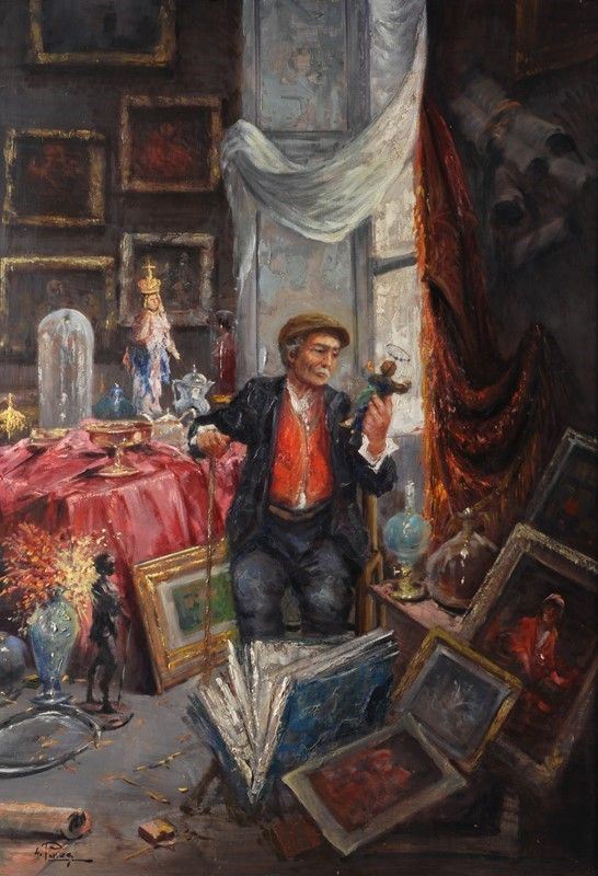 Giovanni Panza : L'antiquario  - Olio su tavola - Auction Autori del XIX e XX sec. - II - Galleria Pananti Casa d'Aste