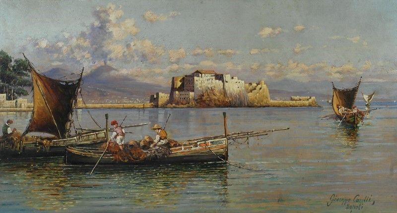 Giuseppe Carelli - Napoli, Pescatori a Castel Dell'ovo