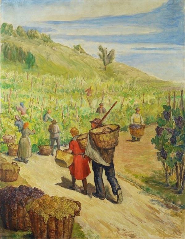 Cipriano Efisio Oppo : Settembre (vendemmia)  - Olio su tela - Auction Autori del XIX e XX sec. - II - Galleria Pananti Casa d'Aste