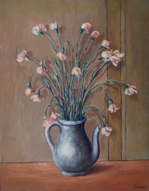 Fiorenzo Tomea : Vaso di fiori  (Anni '50)  - Olio su tela - Asta Arte moderna e contemporanea - III - Galleria Pananti Casa d'Aste