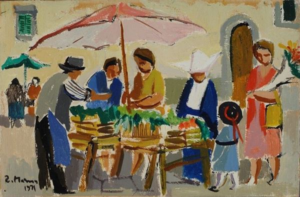 Rodolfo Marma : Angolo di mercato  (1971)  - Olio su compensato - Asta ARTE MODERNA E CONTEMPORANEA - Galleria Pananti Casa d'Aste
