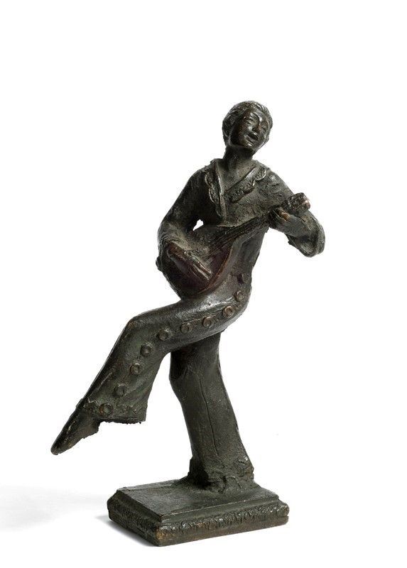 Anonimo, XX sec. : Ballerina con mandolino  - Bronzo - Asta AUTORI DEL XX SEC - Galleria Pananti Casa d'Aste