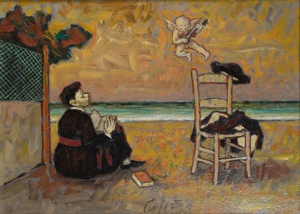 Nino Caff&#232; : Il Pretino e l'Angioletto sul mare  - Olio su tela - Auction Arte moderna e contemporanea - III - Galleria Pananti Casa d'Aste