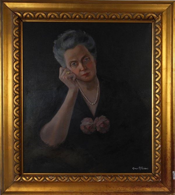 Gino Albieri : Ritratto di Laura de Boccard  - Olio su tela - Asta HOUSE SALE - Galleria Pananti Casa d'Aste
