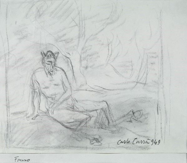 Carlo Carr&#224; : Fauno  (1949)  - Matita su carta - Asta Arte moderna e contemporanea - III - Galleria Pananti Casa d'Aste