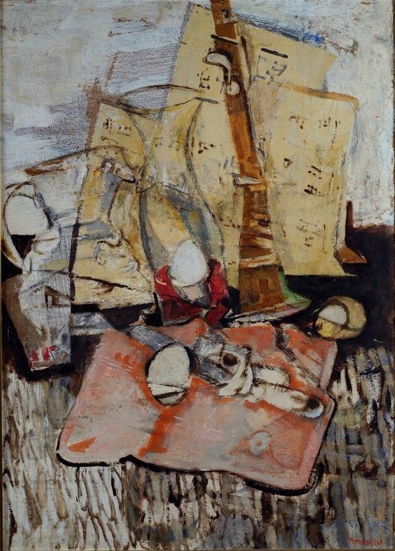 Fausto Pirandello : Natura morta  (Anni '50)  - Olio su cartone - Auction Arte moderna e contemporanea - III - Galleria Pananti Casa d'Aste