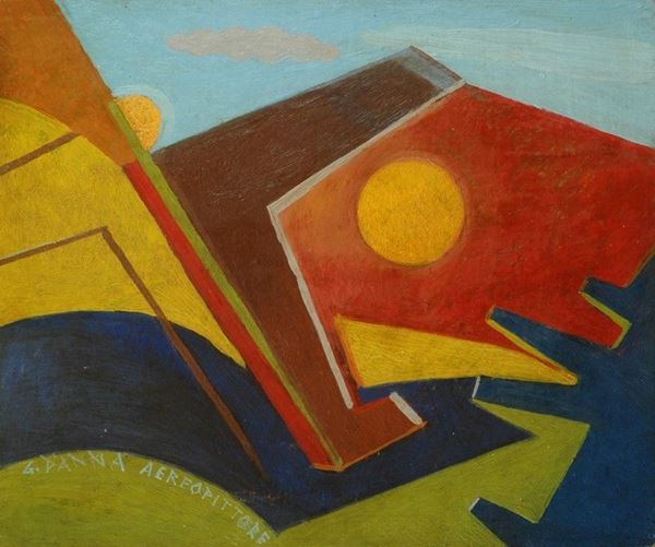 Giulio D'Anna : Paesaggio  ((1933-1934))  - Olio su cartone - Asta Arte moderna e contemporanea - III - Galleria Pananti Casa d'Aste
