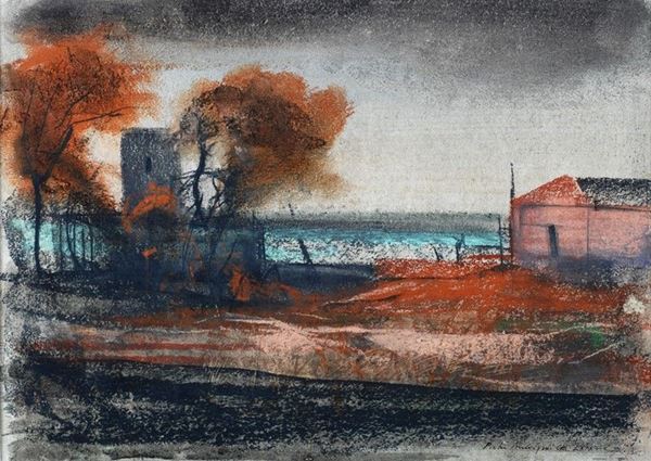 Pietro Annigoni : Paesaggio  (1959)  - Pastelli su carta - Auction Arte moderna e contemporanea - III - Galleria Pananti Casa d'Aste